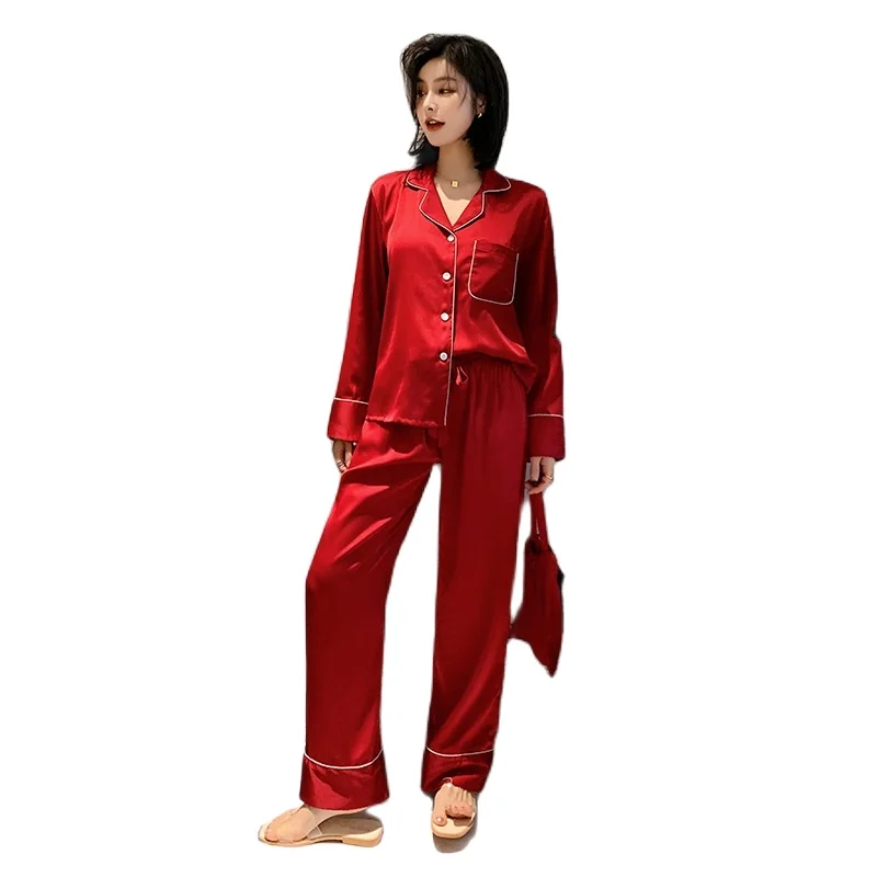 Женский пижамный комплект из 2 предметов SIMISI однотонная атласная Домашняя одежда