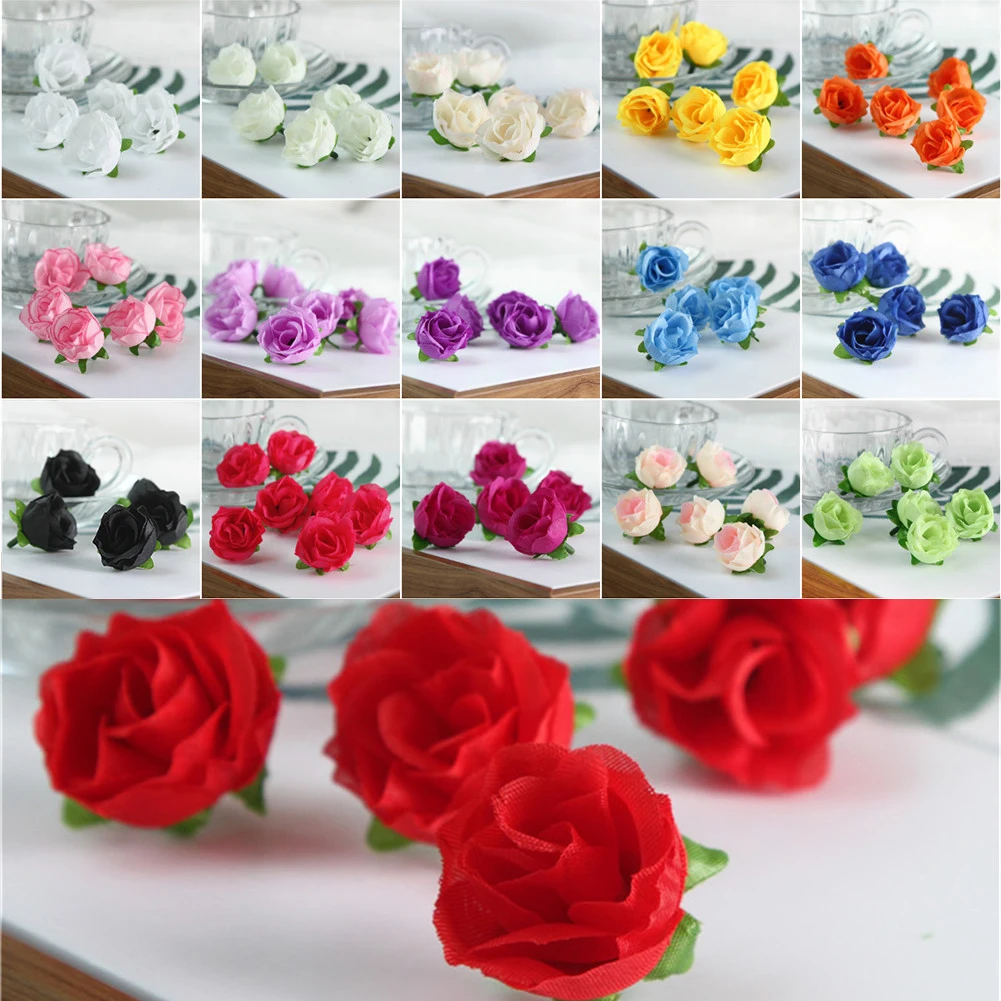 

PCSlot Simulation Silk Rose Flower Head Artificial DIY Little Bud Wedding Decorated DIY Fake Foam Flowers Cheap Positive