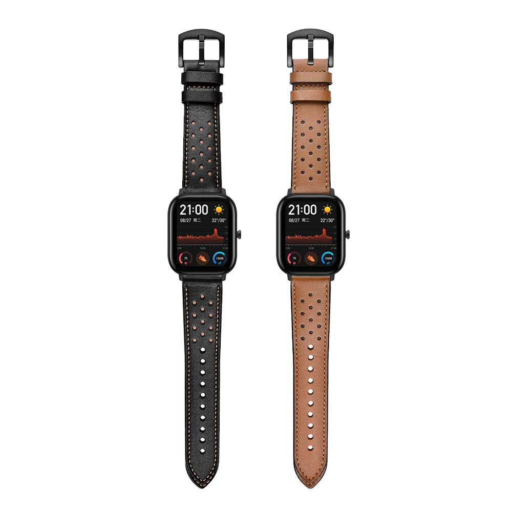 

Leather pulseira Watchband for Huami Amazfit GTS Strap Band for Amazfit Bip / GTR 47mm 42mm / Amazfit Pace Stratos 2 3 Correa