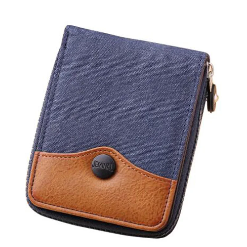 

Men Denim Canvas Wallet Contrast Casual Double Layer Vertical Fashion Sports Male Wallet Button Card Holder
