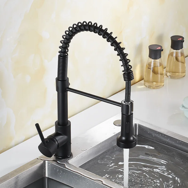 

Brushed Silver Pull Out Faucet Single Handle Single Hole Rotatable Mixer Kitchen Sink Water Tap Home Improvement for Kitchen