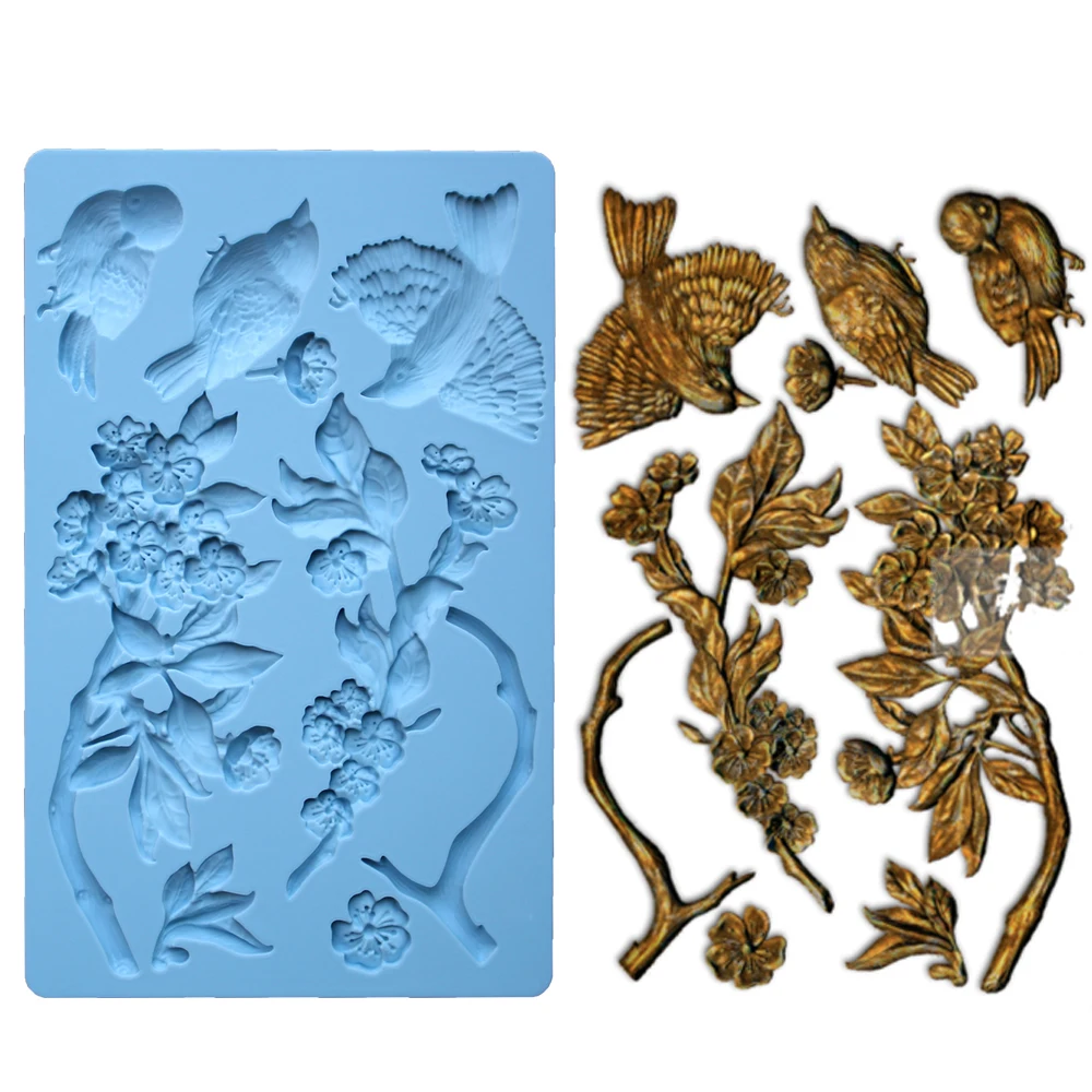 

New Flower And Bird Silicone Mold Fondant Cakes Decorating Molds Sugarcraft Chocolate Baking Tools For Cakes Gumpaste Form