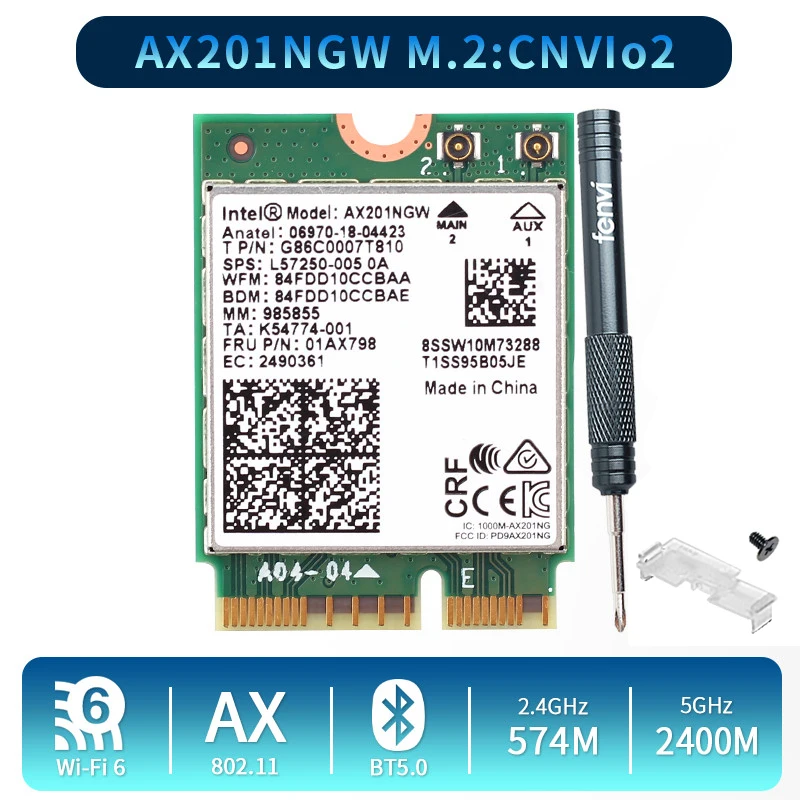 Двухдиапазонный 2400 Мбит/с беспроводной Wi Fi 6 для Intel AX201 Bluetooth 5 0 NGFF Key E CNVio 2 Wifi карта