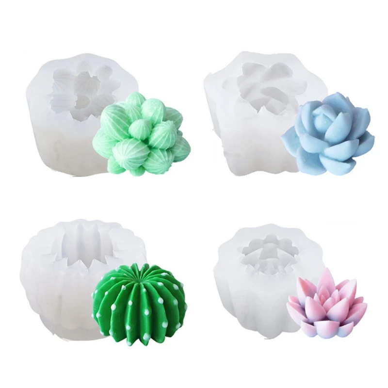 

4 Pcs Succulents Cactus Epoxy Resin Mold DIY Crafts Candle Wax Soap Clay Casting Tool Home Decorations Silicone Mould