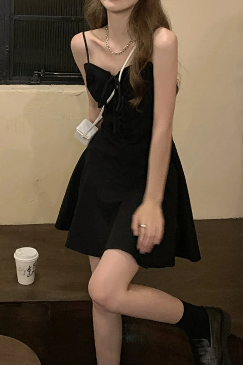 Корейское темное платье для девушек с V-образным вырезом закрывающее талию на