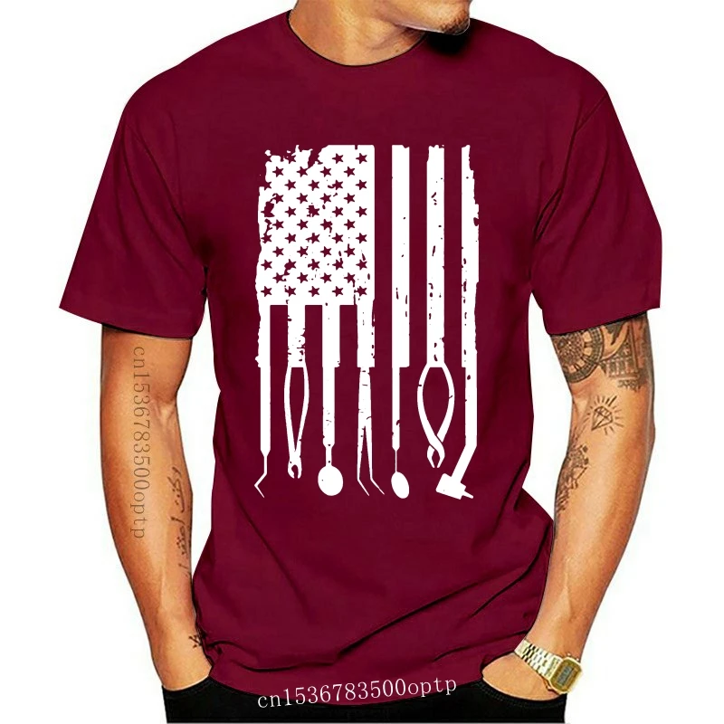 

New Create Patriotic Dentist Dental Hygienist American Flag Tshirt Man 100% Cotton Men Tshirts Short-Sleeve Tee Shirt