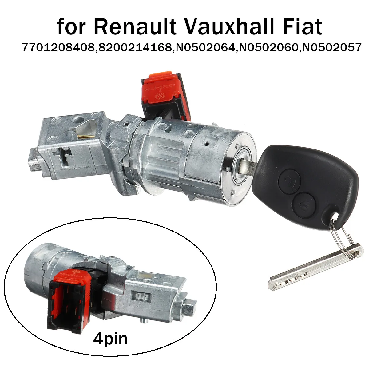 

Ignition Lock Barrel Starter Switch + Key For Renault Clio Vauxhall Fiat 2012 7701208408 8200214168 N0502064 N0502060 N0502057