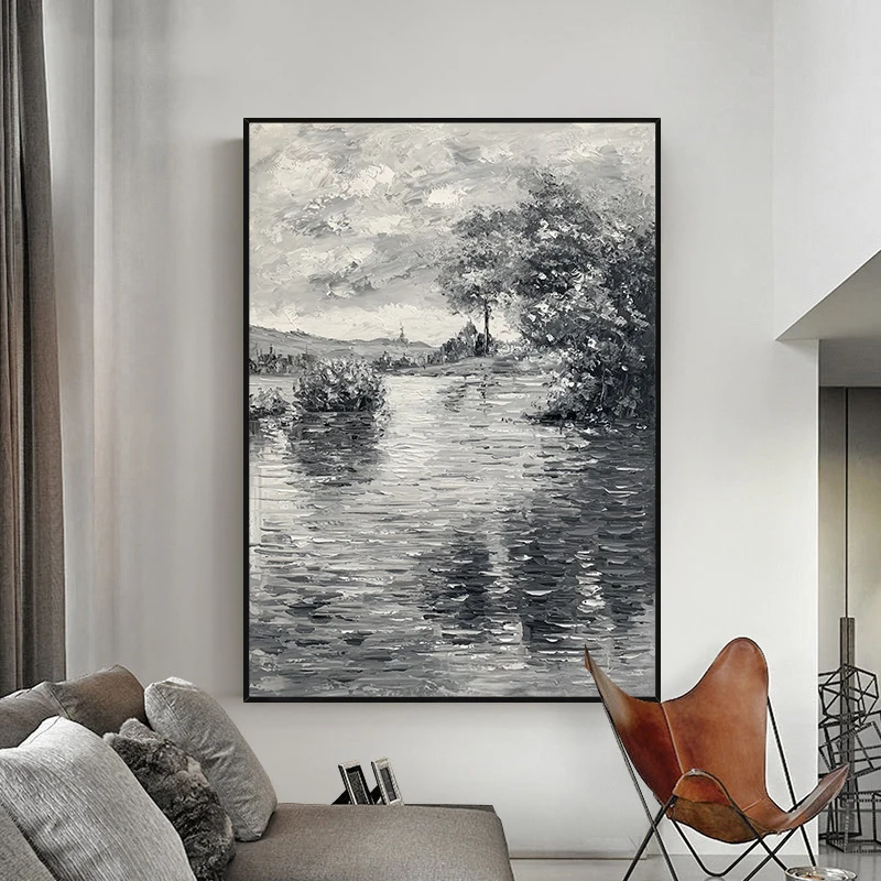 Ручная роспись маслом абстрактная черно-белая береза лес настенное украшение