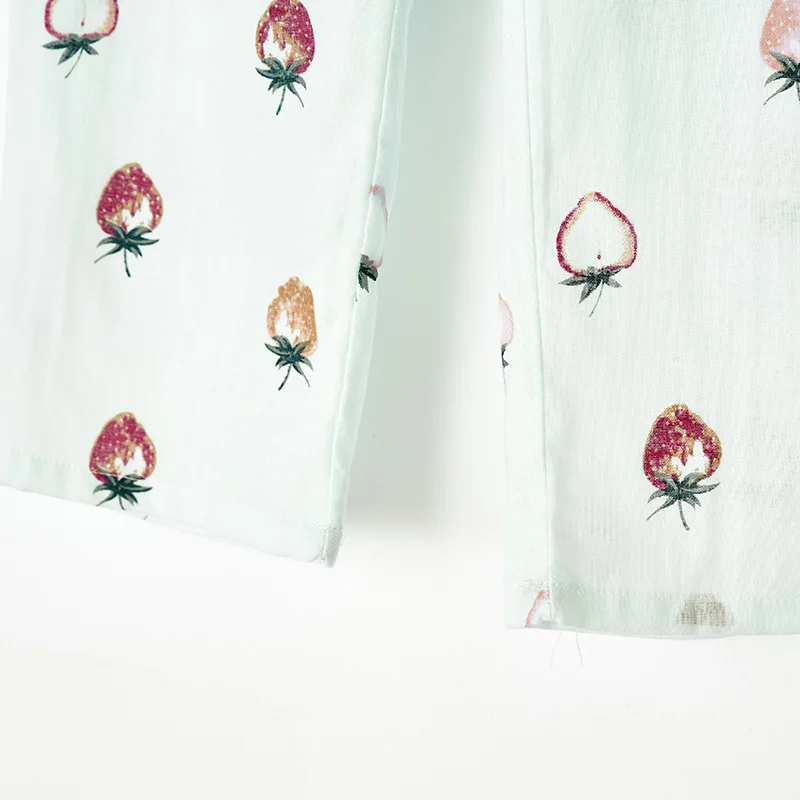 

Summer 2020 Thin Section Breathable Strawberry Short-Sleeved Trousers Women Double Gauze Home Service Cotton Pajamas Suit