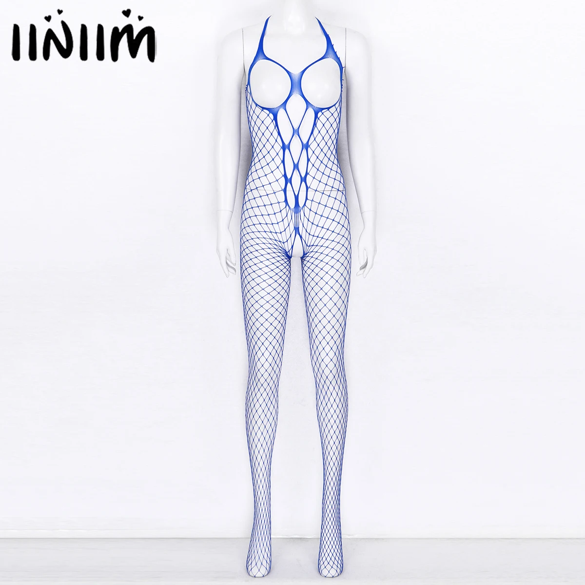 

Womens Hollow Out Netted Bodysuit Lingerie Hollow Out Sissy Open Cups Crotchless Closed Toes Stretchy Teddies Full Body Stocking