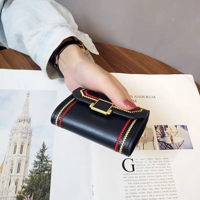 

Credit Card Women Fashion ID Holders Embroidery Hasp Casual Travel Cards Wallet Coin Purses PU Leather Anti Protect Passport New