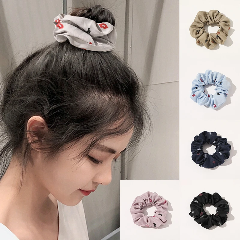 Корейские женские резинки для волос с принтом губ и ресниц эластичные красивые