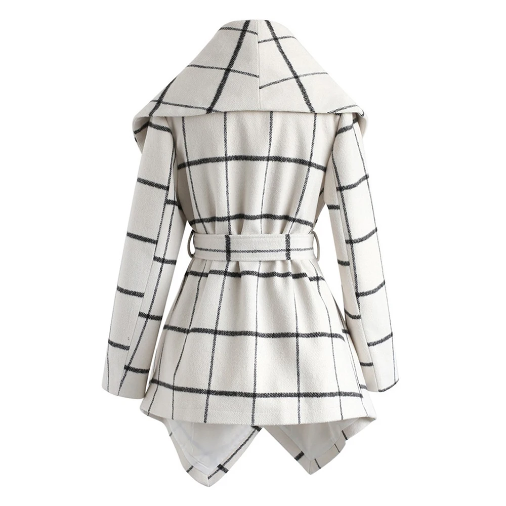 

Women's Plaid Coat Winter Jackets 2020 Blazers Fashion Wool Vintage Belt Long Jackets Female Elegant Office Coat Women Outwears