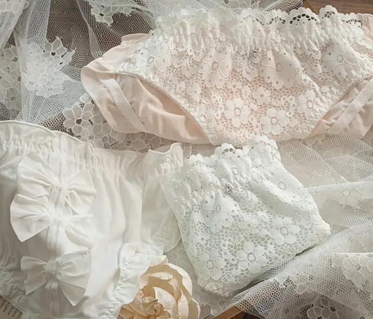 Трусы женские кружевные в стиле Лолиты хлопок размер M L XL 2 цвета - купить по