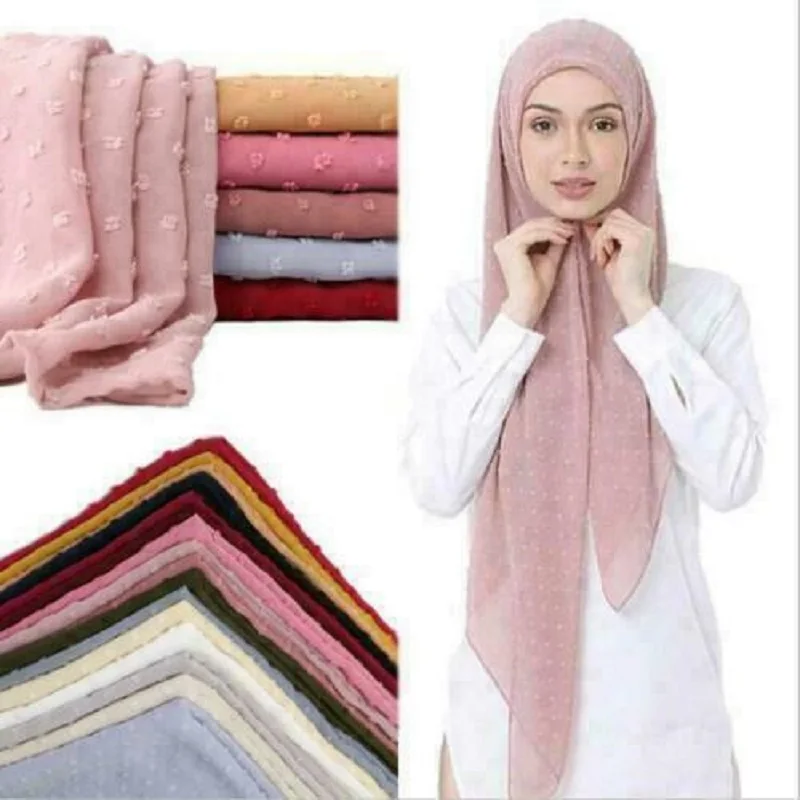 

NEW Flocked Bubble Chiffon Scarf Hijabs for Muslim Women Soild Color Breathable Islamic Headscarf Arab Head Scarves