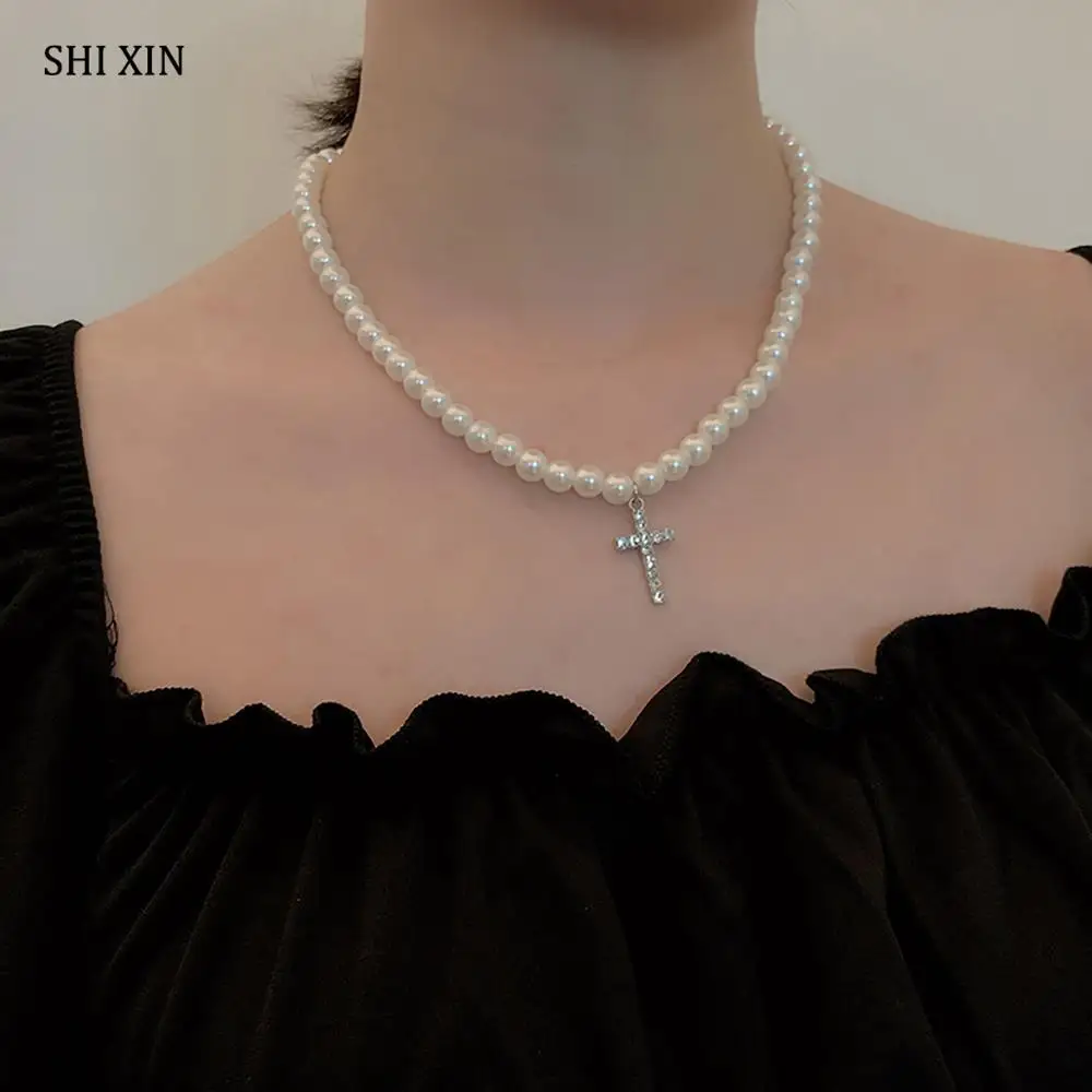 SHIXIN имитация жемчуга Колье чокер с бусинами для невесты женщин милые белые