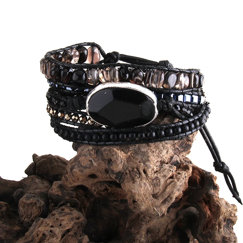 Модный богемный браслет MD Handma в стиле бохо тигровый глаз и черный оникс смешанные