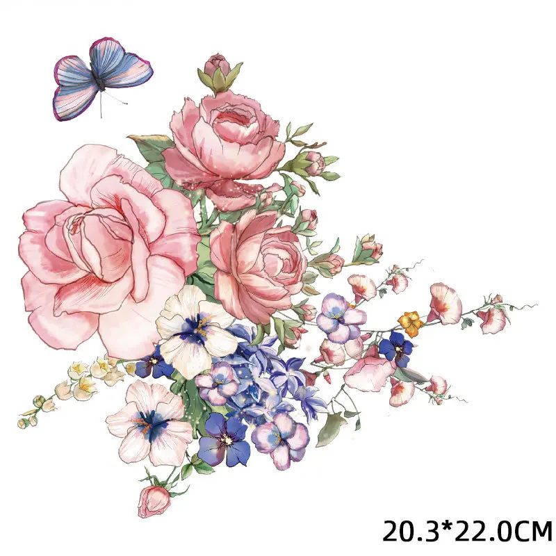 

Big Iron on Pink Flowers Patches Appliques for Clothing Vinyl Heat Transfers Thermo Stickers on Woman's Shirt Jackets
