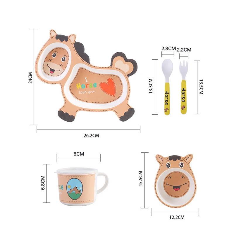 

5 Piece Cutlery Set Cartoon Environmental Protection Children Bamboo Fiber Tableware Travel Portable Easy To Clean Tableware