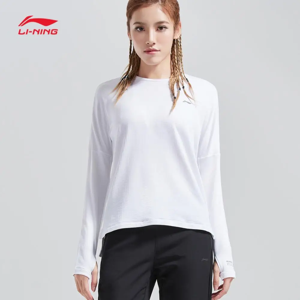 Женская футболка для бега Li Ning свободная с длинными рукавами из 95% полиэстера и 5%