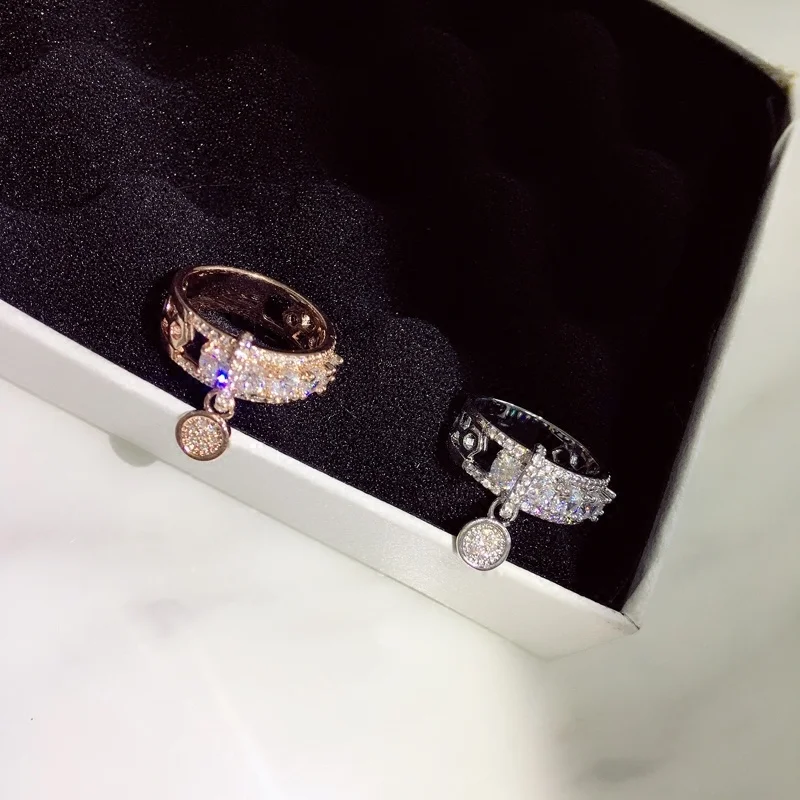 925 Серебряное кольцо знаменитостей интернет вращающийся Женский Кристалл из австрийского простого темперамента пара Стразы InlayZC ювелирные изделия