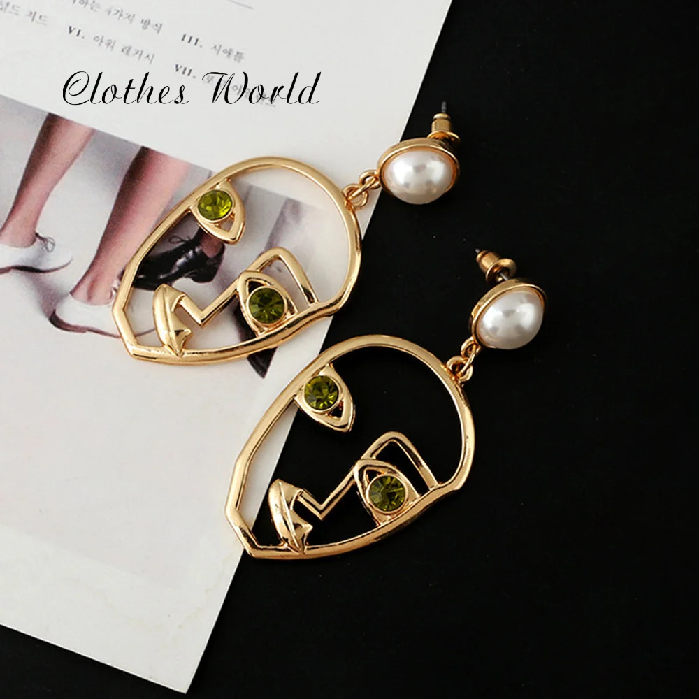 Странное лицо Кристальные стразы висячие серьги женские в виде лица