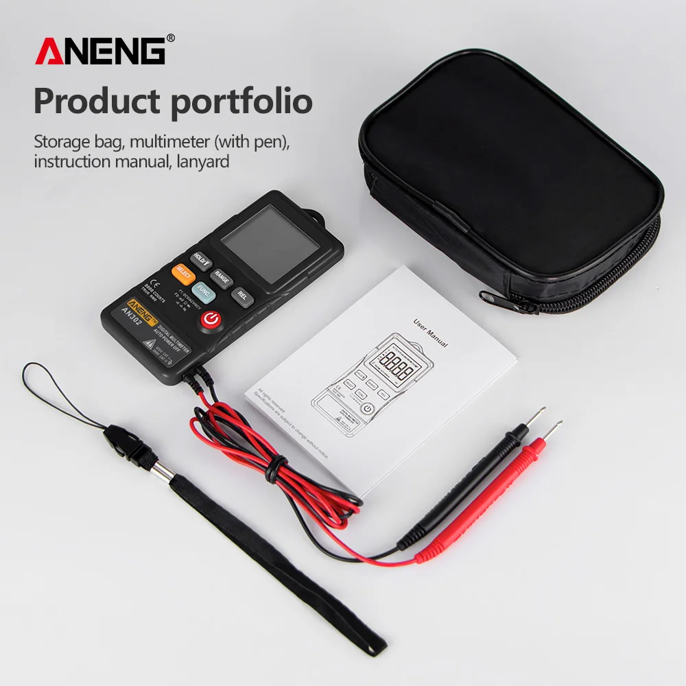 

ANENG AN302 True Rms Digital Multimeter Tester 8000 Counts A Multimetro Transistor Testers Banana Aligator Peak Cable Meter