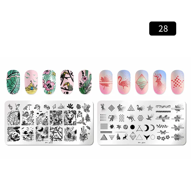 Set 28 PICT YOU прямоугольные пластины для штамповки ногтей геометрические из нержавеющей стали инструменты для штамповки ногтей набор шаблонов - Цвет: Set 28