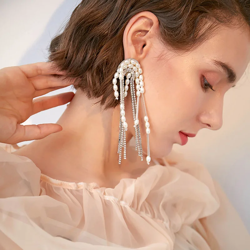 Серьги кисточки Rongho ручной работы с кристаллами в стиле хип хоп для женщин серьги