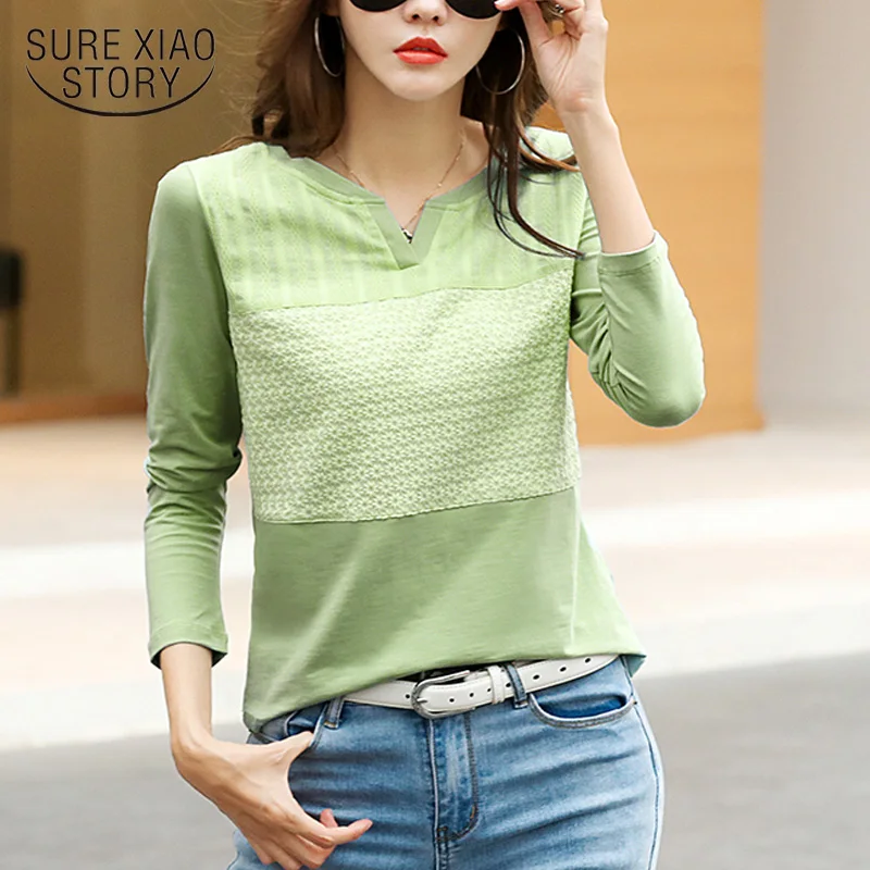 Футболка женская кружевная с соединением Свободный Топ V-образным вырезом и