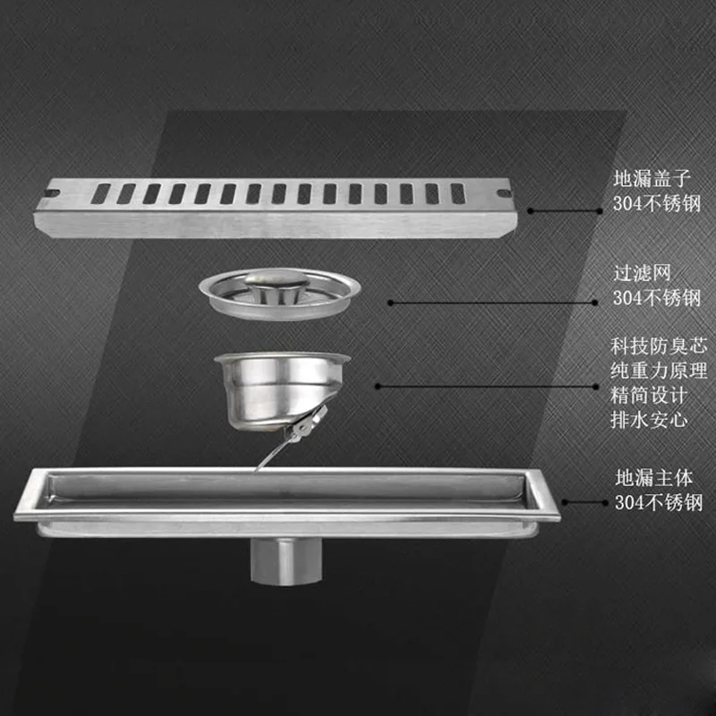 Слив для душа 304 SUS из нержавеющей стали с большим потоком длинный линейный слив в