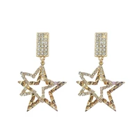 925 silver needle rectangular star drop earrings for women girls exaggerated crysta double layers gold metal punk jewelry sexy