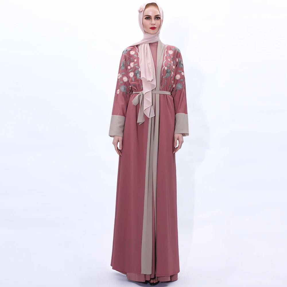 5 цветов Рамадан ИД Абая s открытая вышивка Абая Хиджаб мусульманское платье Женский кафтан исламский кафтан халат мусульманская Абая F2924