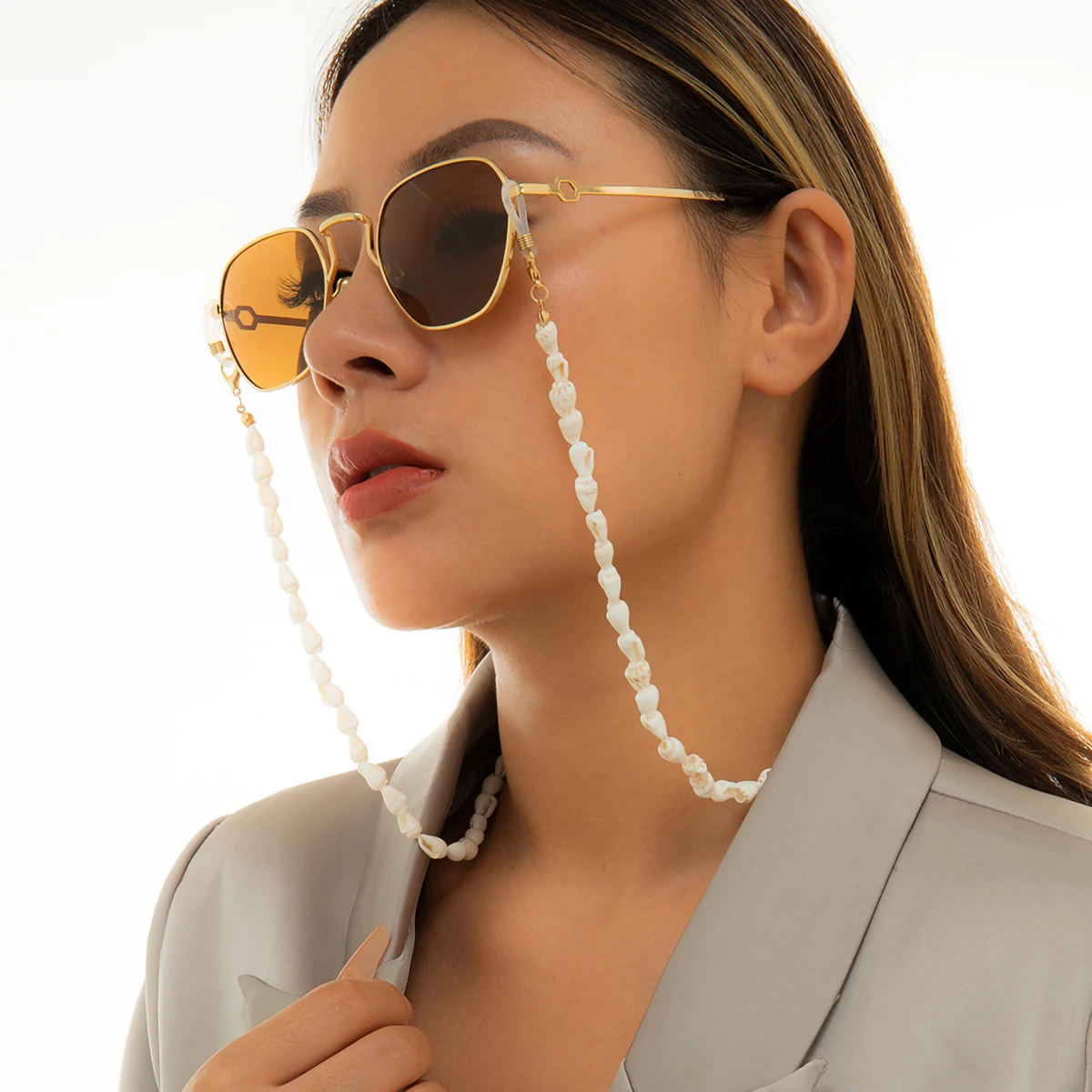 

IngeSight.Z Boho Natural Seashell Cowrie Conch Reading Glasses Chain Women Sunglasses Chain Cord Holder Strap Lanyards Eyewear