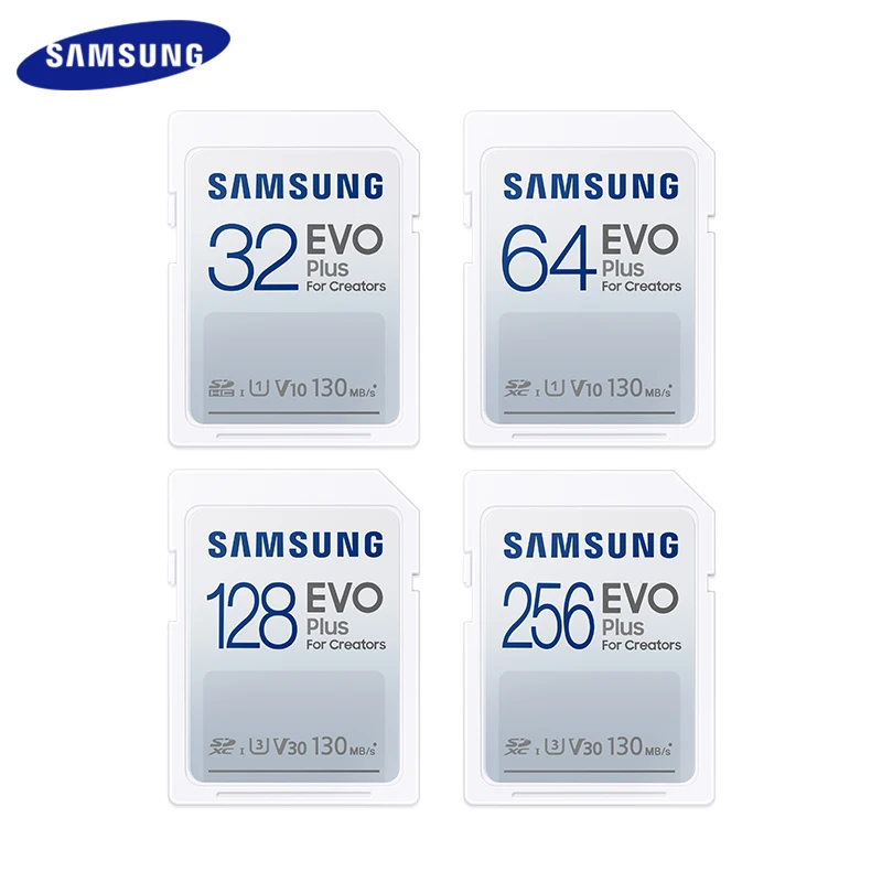 

SAMSUNG EVO Plus For Creators SD Card 256GB 128GB 64GB 32GB Memory Card Up to 130MB/s Video Camera Flash Card