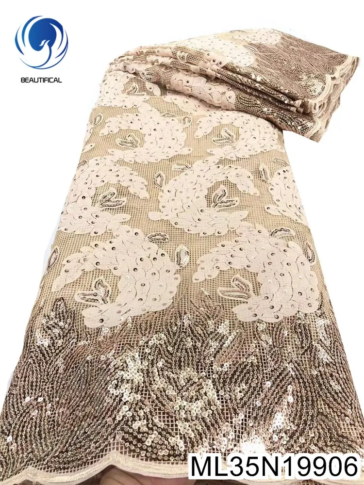 

BEAUTIFICAL mesh nigerian party sequin lace fabrics 2020 african french embroidery net lace tissu for women ML35N199