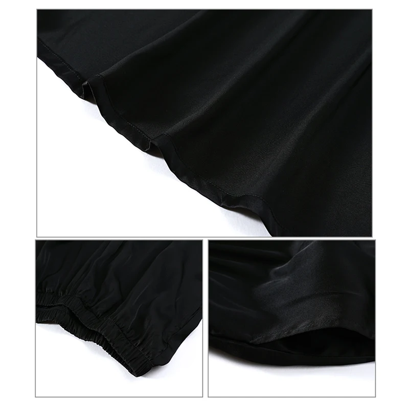 

ATUENDO Spring Fashion Black Pajama Sets for Women Autumn Vintage Soft Silk Nightwear Atoff Home Satin Solid Lounge Sleepwear