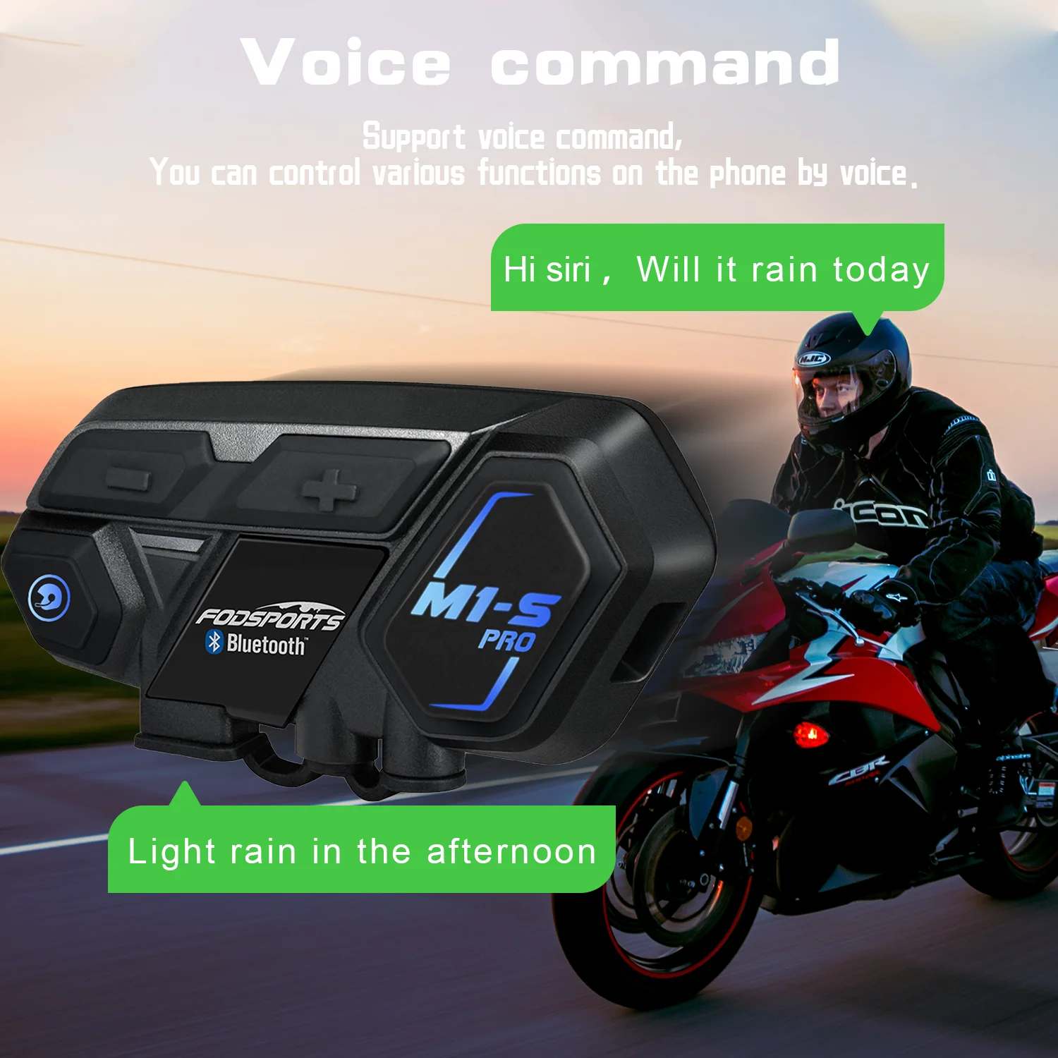 Fodsports M1-S Pro Helmet Intercom Headset Motorcycle Waterproof Bluetooth 5.0 Interphone 8 Rider 1200M Intercomunicador images - 6