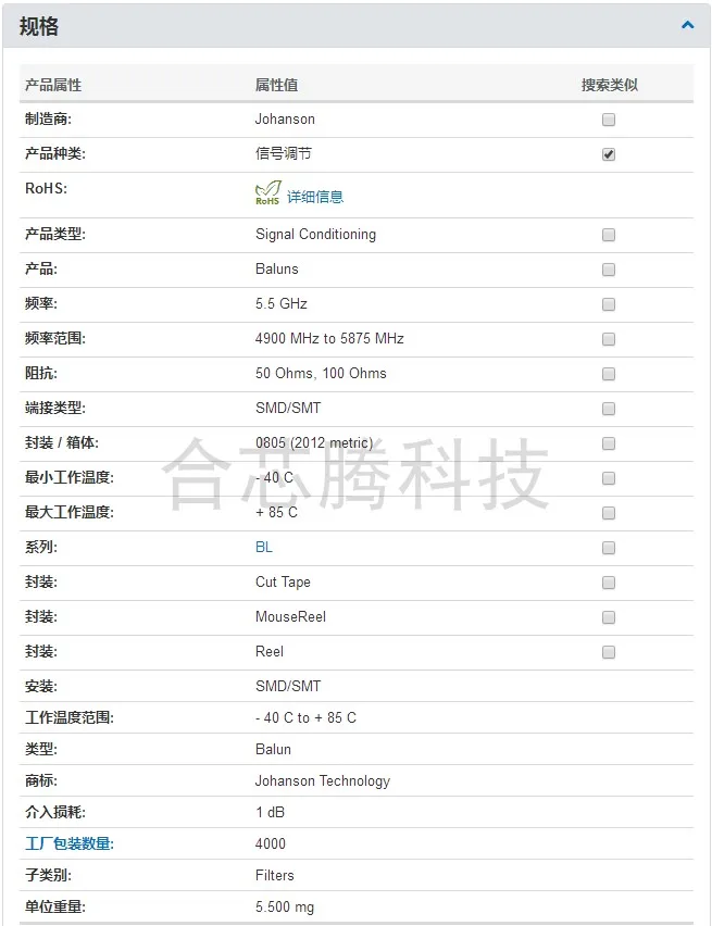 

Johanson 5400BL15B100E signal conditioning Barron filter 5.5GHz original authentic