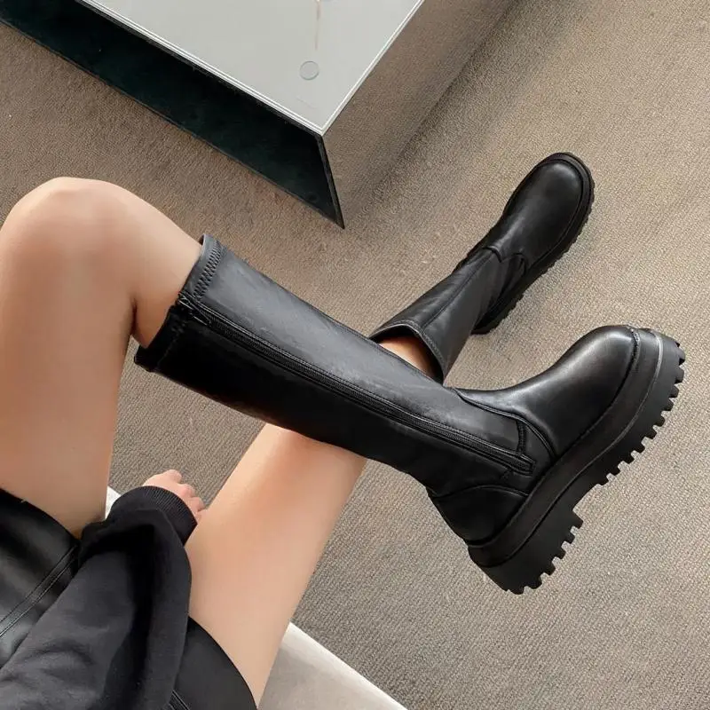 

Miaoguan 2021 Fashion Platform Women Combat Winter Heels Quality Long Thigh High Botas Zipper Knee High Boots for Girls Mujer 40
