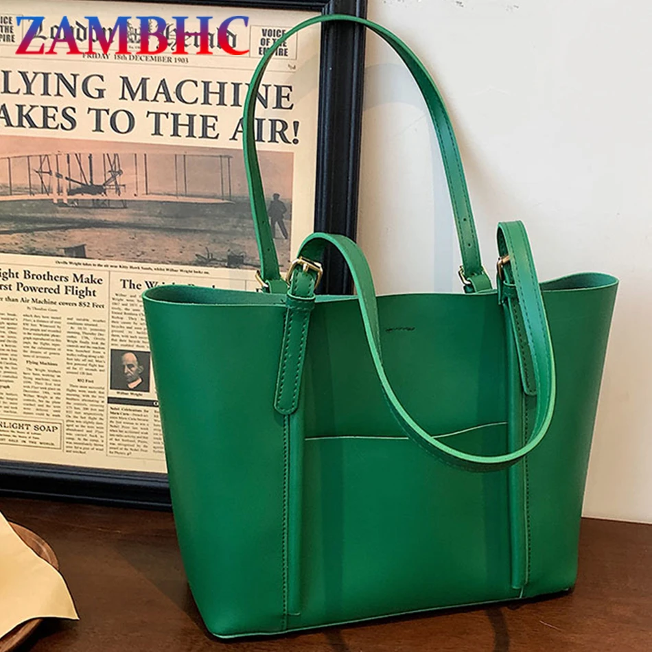 

2 Pcs Sets Women's Green Tote Bags New Fashion Large Capacity Ladies Shopper Bag Soft Leather Shoulder Bags for Women Travel Sac