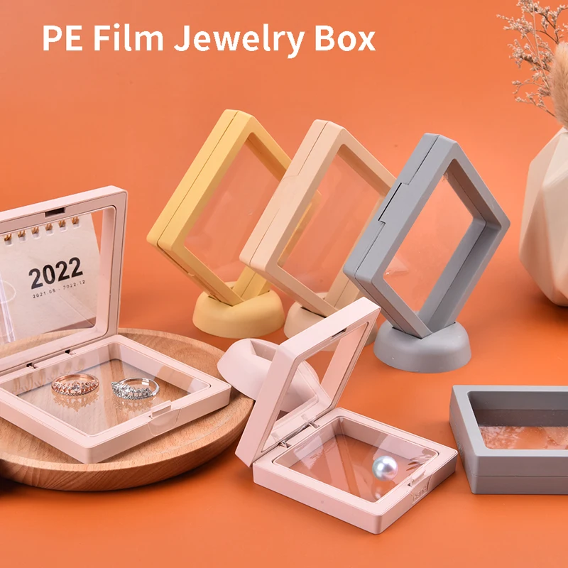 

PE Film Color Brooch Coin Gems Jewelry Storage Box Dustproof Suspended Floating Ring Earrings Storage Transparent Display Rack