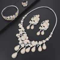 larrauri luxury saudi arabia jewelry set addiction flower bud mixed women wedding cubic zirconia necklace earrings bracelet ring