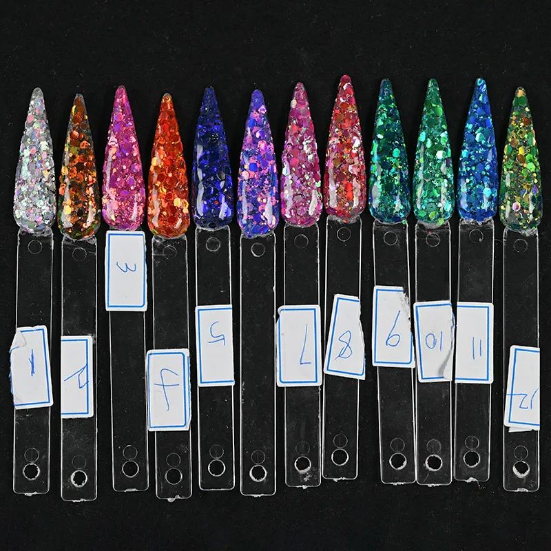 

12colors Acraly Sequins Powder Nail Art,Mix Color Acrylic Powder With Glitter Flakes ,Chunky HOLO Laser Nail Glitter Powder 1*