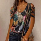 Ажурная блузка с леопардовым принтом, винтажная женская Рубашка, повседневный топ с круглым вырезом, блузки, рубашки для женщин, Повседневная Рубашка, 4 #