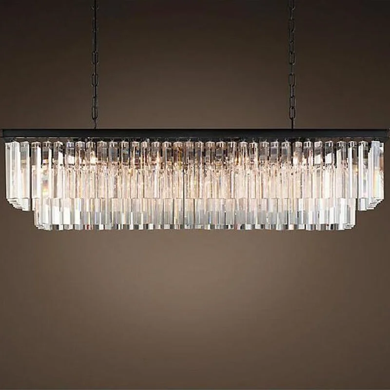 RH American classic crystal glass tube LED pendant lamp light rectangular square foyer living dinning room ceiling hanging | Лампы и