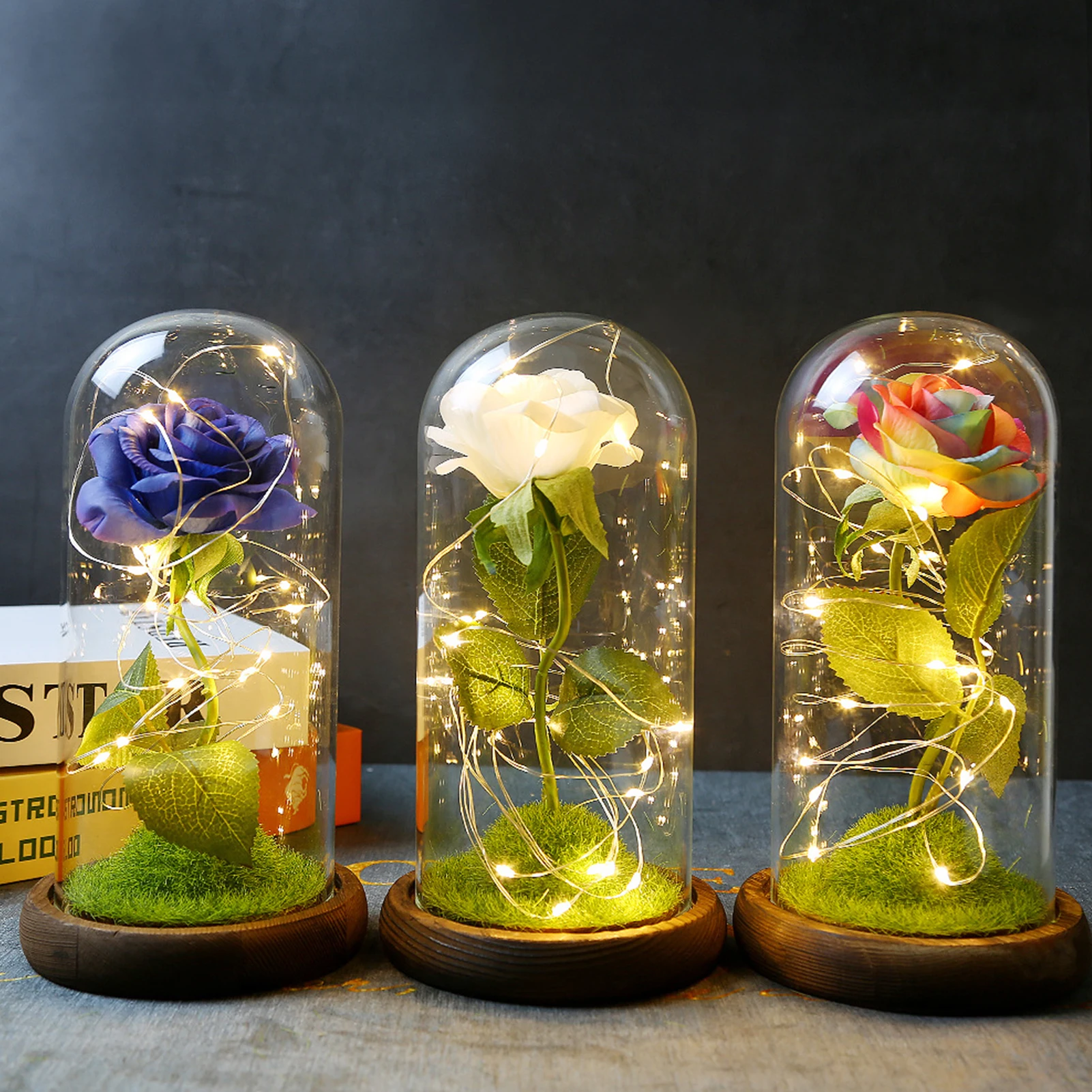 

Красота искусственные розы светодиодный Цветок Стекло бутылки свадебные искусственные цветы День Святого Валентина День матери Рождестве...