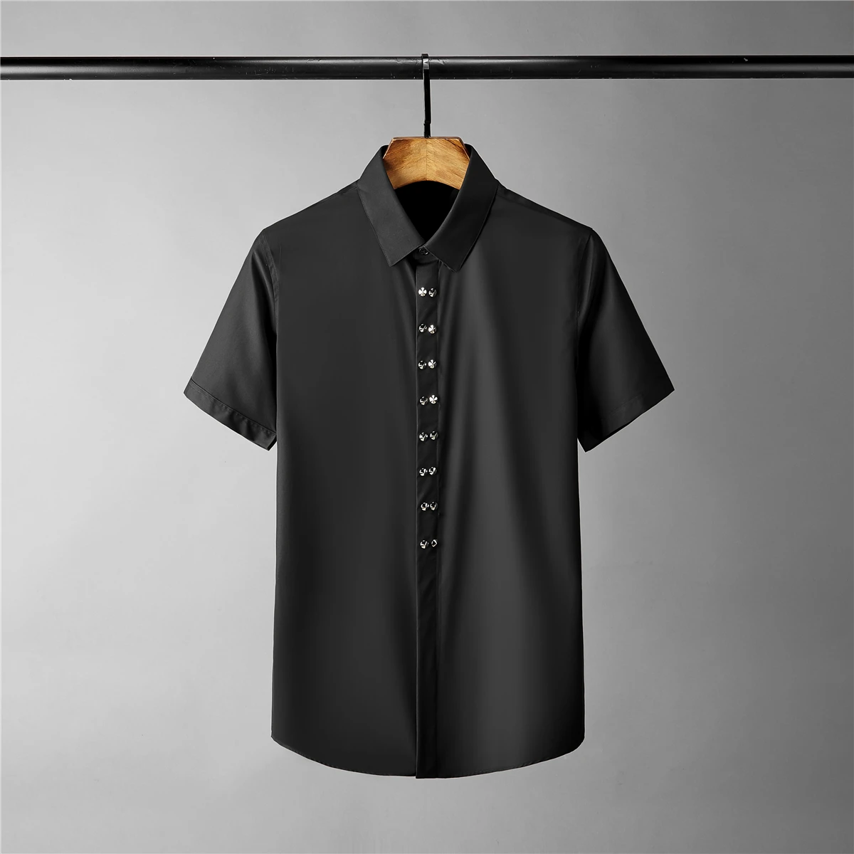 

Роскошные однотонные рандомные повседневные мужские строгие рубашки с коротким рукавом, мужские облегающие строгие футболки размером 4xl