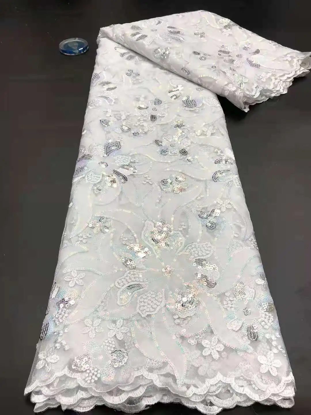 

High Quality Wedding Evening Dress Lace Fabric Africa Nigeria Sequin Embroidery Sewing Cloth DIY Clothing Accessories 5 Yards