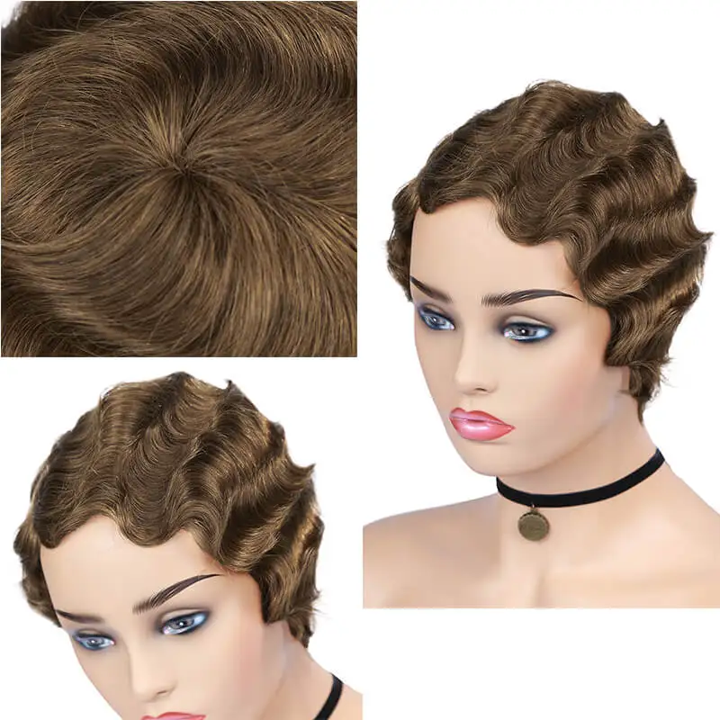 #30 FAVE Pixie Cut парик короткие парики из человеческих волос бразильский Реми прямой парик натуральный черный с челкой зрелых и способный прическа парик - Цвет волос: #30